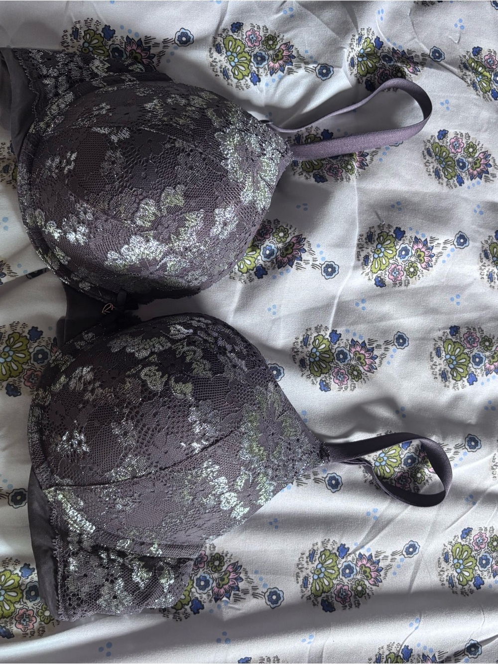 Victoria's Secret Lace Overlay Bra - Lavender with Silver Accents